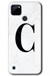 Realme C21 Kılıf HD Desen Baskılı Arka Kapak - Beyaz Mermer Desenli C Harfi - 1