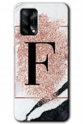 Oppo A74 Kılıf HD Desen Baskılı Arka Kapak - Pembe Mermer Desenli F Harfi - 1