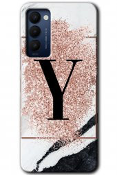 Tecno Camon 18 Kılıf HD Desen Baskılı Arka Kapak - Pembe Mermer Desenli Y Harfi - 1