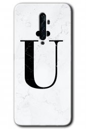 Oppo Reno 2z Kılıf HD Desen Baskılı Arka Kapak - Beyaz Mermer Desenli Ü Harfi - 1
