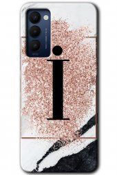 Tecno Camon 18T Kılıf HD Desen Baskılı Arka Kapak - Pembe Mermer Desenli İ Harfi - 1