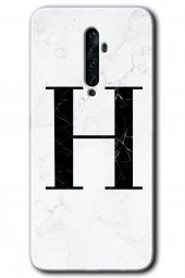 Oppo Reno 2z Kılıf HD Desen Baskılı Arka Kapak - Beyaz Mermer Desenli H Harfi - 1