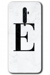 Oppo Reno 2z Kılıf HD Desen Baskılı Arka Kapak - Beyaz Mermer Desenli E Harfi - 1