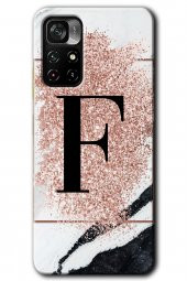 Poco M4 Pro 5G Kılıf HD Desen Baskılı Arka Kapak - Pembe Mermer Desenli F Harfi - 1