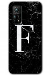 Xiaomi Mi 10T Kılıf HD Desen Baskılı Arka Kapak - Siyah Mermer Desenli F Harfi - 1
