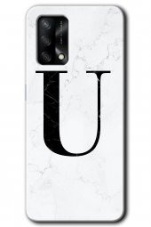Oppo A74 Kılıf HD Desen Baskılı Arka Kapak - Beyaz Mermer Desenli U Harfi - 1