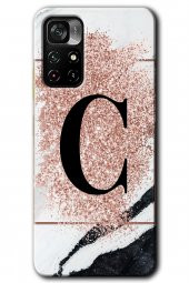 Poco M4 Pro 5G Kılıf HD Desen Baskılı Arka Kapak - Pembe Mermer Desenli C Harfi - 1