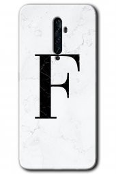 Oppo Reno 2z Kılıf HD Desen Baskılı Arka Kapak - Beyaz Mermer Desenli F Harfi - 1