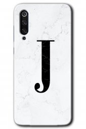 Xiaomi Mi 9 Kılıf HD Desen Baskılı Arka Kapak - Beyaz Mermer Desenli J Harfi - 1