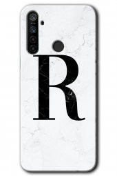 Realme 5i Kılıf HD Desen Baskılı Arka Kapak - Beyaz Mermer Desenli R Harfi - 1