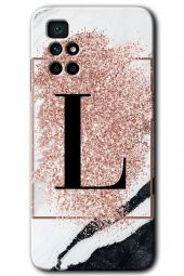 Redmi 10 Kılıf HD Desen Baskılı Arka Kapak - Pembe Mermer Desenli L Harfi - 1