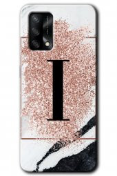Oppo A74 Kılıf HD Desen Baskılı Arka Kapak - Pembe Mermer Desenli I Harfi - 1