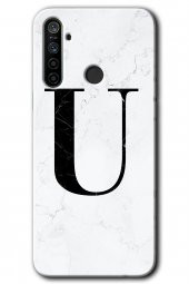 Realme 5i Kılıf HD Desen Baskılı Arka Kapak - Beyaz Mermer Desenli U Harfi - 1