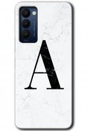 Tecno Camon 18T Kılıf HD Desen Baskılı Arka Kapak - Beyaz Mermer Desenli A Harfi - 1