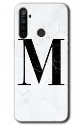 Realme 5i Kılıf HD Desen Baskılı Arka Kapak - Beyaz Mermer Desenli M Harfi - 1