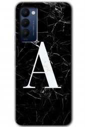 Tecno Camon 18T Kılıf HD Desen Baskılı Arka Kapak - Siyah Mermer Desenli A Harfi - 1