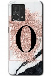 Oppo Reno 7 4G Kılıf HD Desen Baskılı Arka Kapak - Pembe Mermer Desenli O Harfi - 1