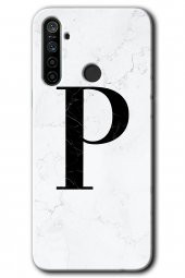 Realme 5i Kılıf HD Desen Baskılı Arka Kapak - Beyaz Mermer Desenli P Harfi - 1