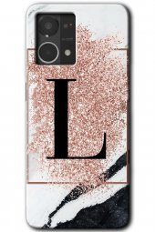 Oppo Reno 7 4G Kılıf HD Desen Baskılı Arka Kapak - Pembe Mermer Desenli L Harfi - 1