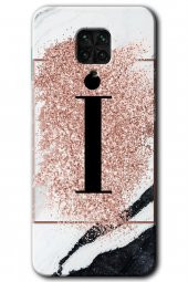 Redmi Note 9s Kılıf HD Desen Baskılı Arka Kapak - Pembe Mermer Desenli İ Harfi - 1
