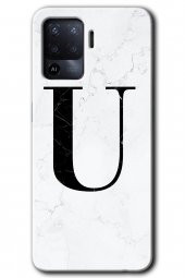 Oppo Reno 5 Lite Kılıf HD Desen Baskılı Arka Kapak - Beyaz Mermer Desenli U Harfi - 1