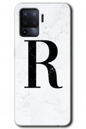 Oppo Reno 5 Lite Kılıf HD Desen Baskılı Arka Kapak - Beyaz Mermer Desenli R Harfi - 1