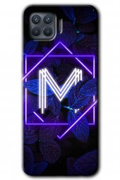 Oppo Reno 4 Lite Kılıf HD Desen Baskılı Arka Kapak - Dark Neon Yaprak M Harfi - 1
