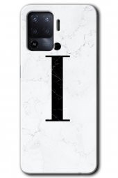 Oppo Reno 5 Lite Kılıf HD Desen Baskılı Arka Kapak - Beyaz Mermer Desenli İ Harfi - 1
