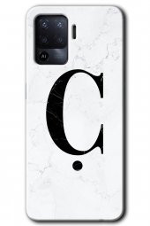 Oppo Reno 5 Lite Kılıf HD Desen Baskılı Arka Kapak - Beyaz Mermer Desenli Ç Harfi - 1