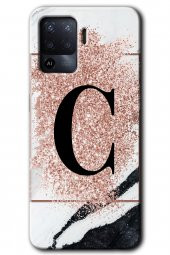 Oppo Reno 5 Lite Kılıf HD Desen Baskılı Arka Kapak - Pembe Mermer Desenli C Harfi - 1