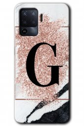 Oppo Reno 5 Lite Kılıf HD Desen Baskılı Arka Kapak - Pembe Mermer Desenli G Harfi - 1