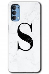 Oppo Reno 4 Kılıf HD Desen Baskılı Arka Kapak - Beyaz Mermer Desenli S Harfi - 1