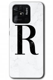 Redmi 10C Kılıf HD Desen Baskılı Arka Kapak - Beyaz Mermer Desenli R Harfi - 1