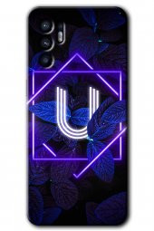 Oppo Reno 6 Kılıf HD Desen Baskılı Arka Kapak - Dark Neon Yaprak U Harfi - 1