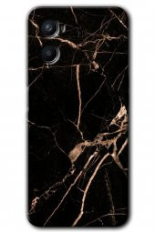Oppo Reno 3 Kılıf HD Desen Baskılı Arka Kapak - Siyah Gold Mermer - 1