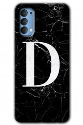 Oppo Reno 4 Kılıf HD Desen Baskılı Arka Kapak - Siyah Mermer Desenli D Harfi - 1