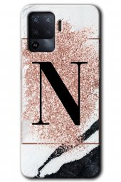 Oppo Reno 5 Lite Kılıf HD Desen Baskılı Arka Kapak - Pembe Mermer Desenli N Harfi - 1