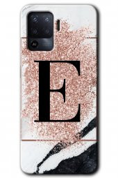 Oppo Reno 5 Lite Kılıf HD Desen Baskılı Arka Kapak - Pembe Mermer Desenli E Harfi - 1