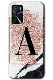 Oppo A16 Kılıf HD Desen Baskılı Arka Kapak - Pembe Mermer Desenli A Harfi - 1