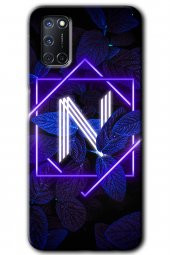 Oppo A52 Kılıf HD Desen Baskılı Arka Kapak - Dark Neon Yaprak N Harfi - 1