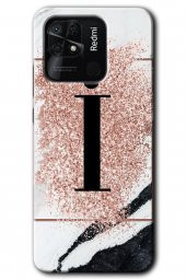 Redmi 10C Kılıf HD Desen Baskılı Arka Kapak - Pembe Mermer Desenli İ Harfi - 1