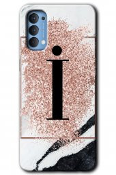 Oppo Reno 4 Kılıf HD Desen Baskılı Arka Kapak - Pembe Mermer Desenli İ Harfi - 1