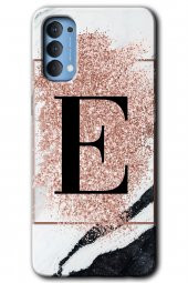 Oppo Reno 4 Kılıf HD Desen Baskılı Arka Kapak - Pembe Mermer Desenli E Harfi - 1