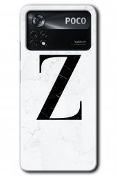 Poco x4 Pro Kılıf HD Desen Baskılı Arka Kapak - Beyaz Mermer Desenli Z Harfi - 1