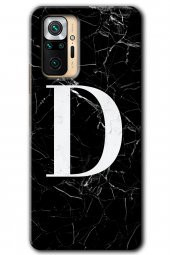 Redmi Note 10 Pro Kılıf HD Desen Baskılı Arka Kapak - Siyah Mermer Desenli D Harfi - 1