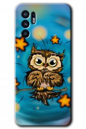 Oppo Reno 6 Kılıf HD Desen Baskılı Arka Kapak - Owl Bird Stars - 1