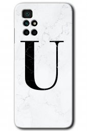Redmi 10 Kılıf HD Desen Baskılı Arka Kapak - Beyaz Mermer Desenli U Harfi - 1