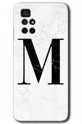 Redmi 10 Kılıf HD Desen Baskılı Arka Kapak - Beyaz Mermer Desenli M Harfi - 1