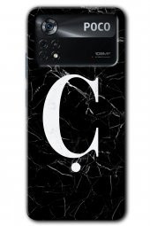 Poco x4 Pro Kılıf HD Desen Baskılı Arka Kapak - Siyah Mermer Desenli Ç Harfi - 1