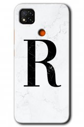 Redmi 9c Kılıf HD Desen Baskılı Arka Kapak - Beyaz Mermer Desenli R Harfi - 1